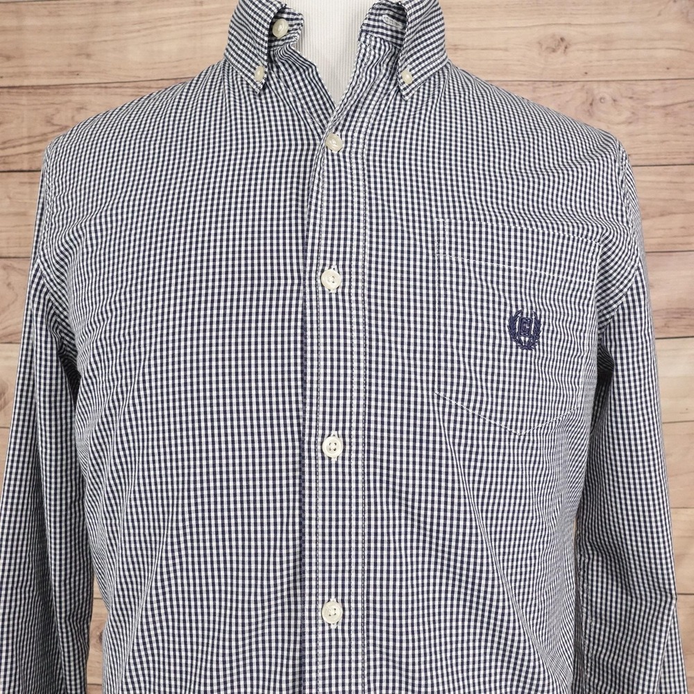 Chaps Shirt Mens M Blue Check Long Sleeve Button-Up Stretch Easy Care Pocket